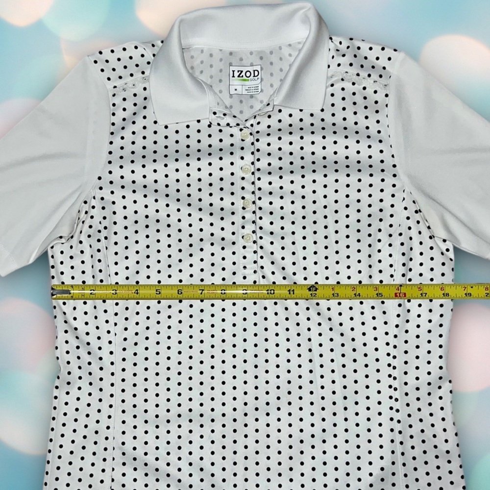 IZOD Women’s White and Black Polka Dot Athletic Golf Polo Shirt Size M - Picture 3 of 5